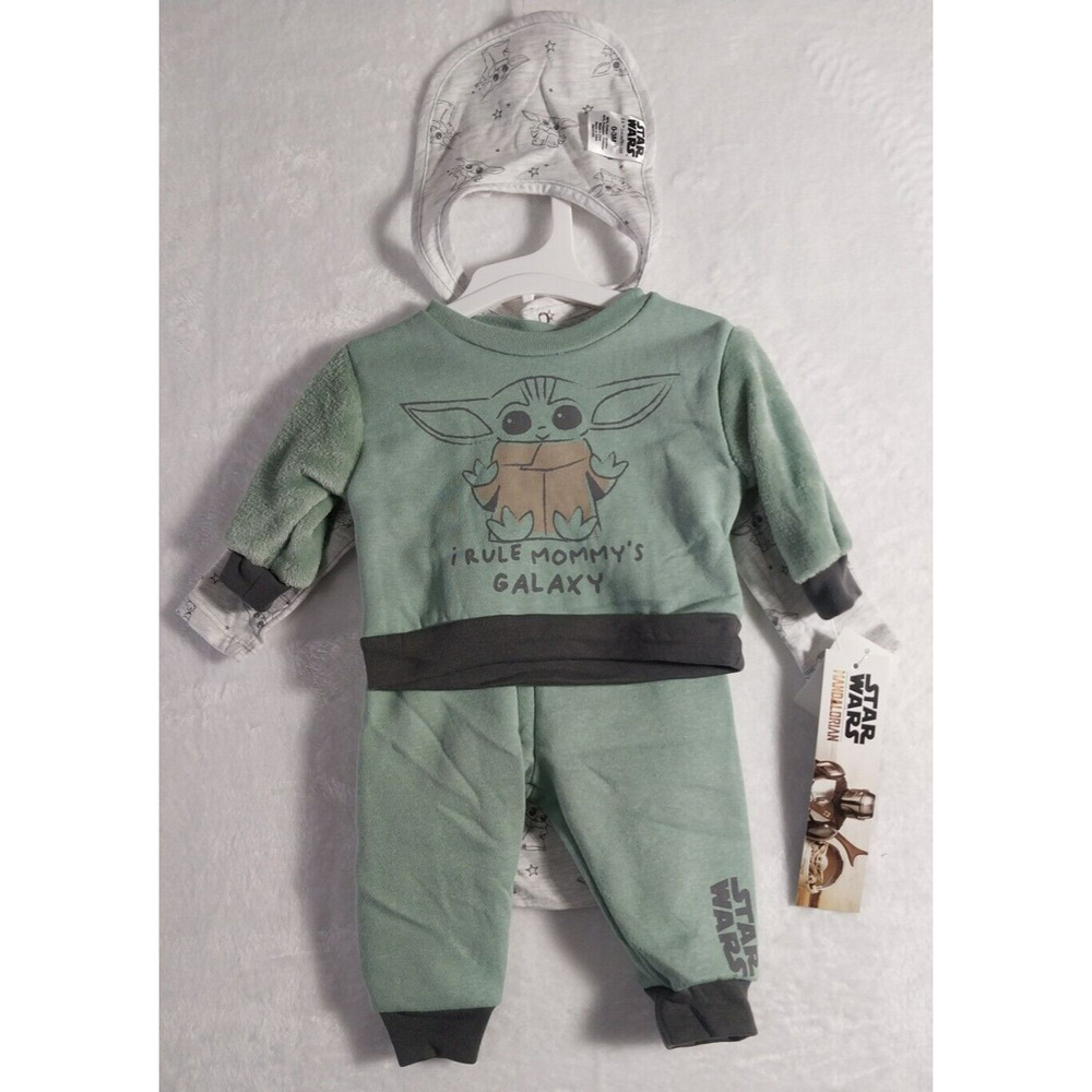 NEW Disney Star Wars The Mandalorian 4 Pc Outfit 0-3 months Olive Green